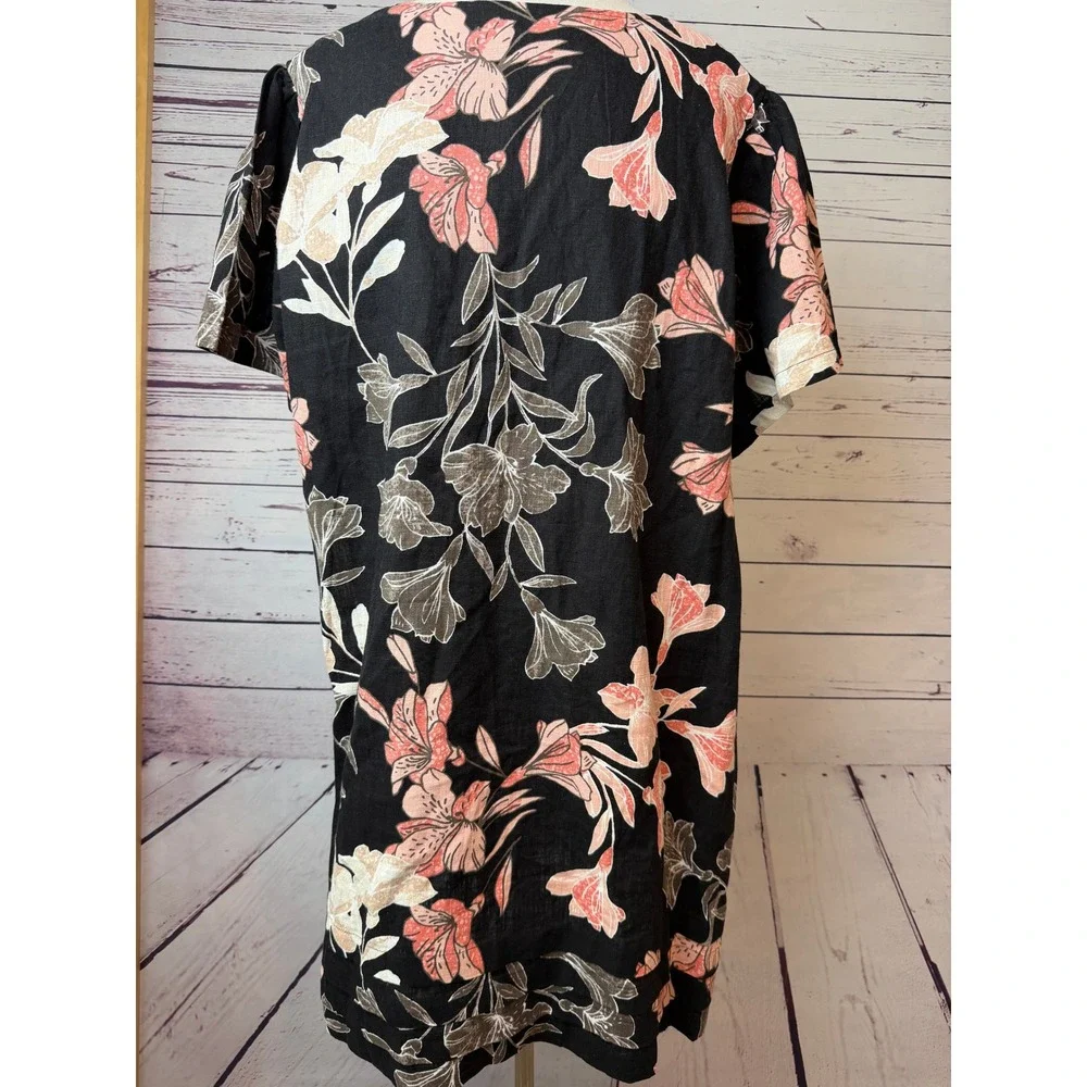 Nicole Miller Floral Shift Dress XXL NWT 2XL Plus Size Linen V-Neck Short Sleeve